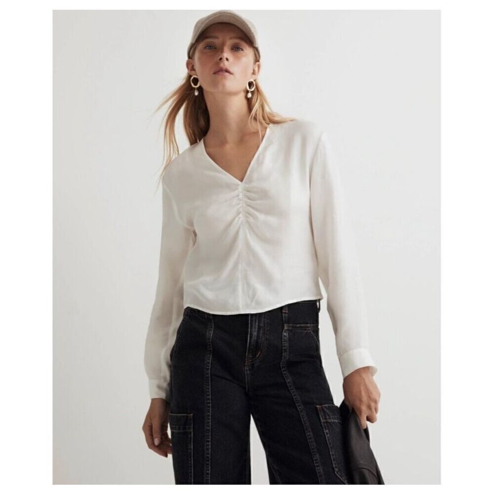 $88 Madewell brushed ruched front top in lighthouse size 2